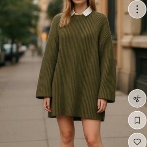 NWOT -Free People Boat Neck Olive Green Long Sleeve Knit Tunic Sweater